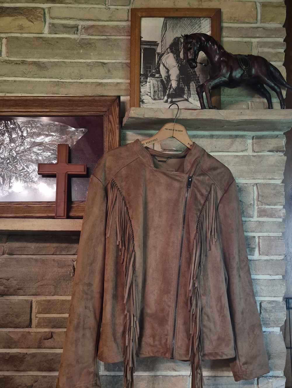 Fringed  Black River Suede Moto brown Jacket